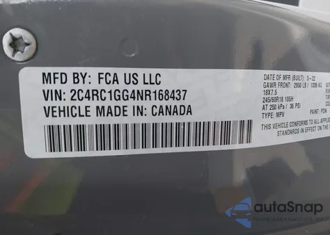 2022 Chrysler Pacifica Limited z USA, uszkodzony, nr VIN 2C4RC1GG4NR168437